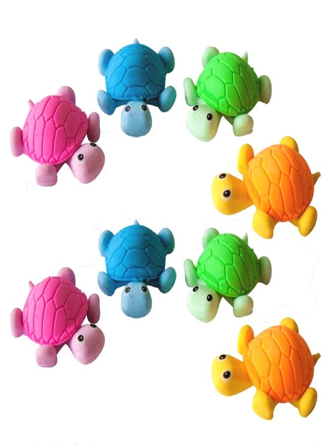 TECHNOCHITRA Newest Cute Tortoise Shape Erasers for School Kids Idea for Kid's Birthday Return Gift, Pack of 8 (Multi) - Image 1
